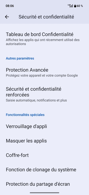 Faites défiler et sélectionnez Sécurité et confidentialité renforcées