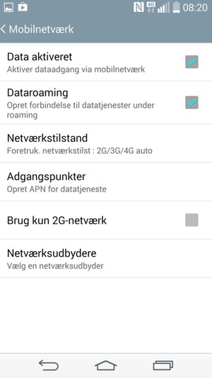 Slå Dataroaming til eller fra