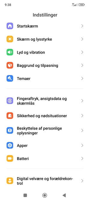 Scroll til og vælg Fingeraftryk, ansigtsdata og skærmlås
