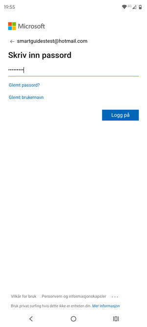 Skriv inn passord og velg Logg på