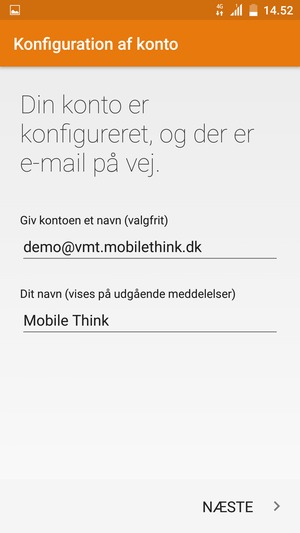 Giv din konto et navn og indtast dit navn. Vælg NÆSTE