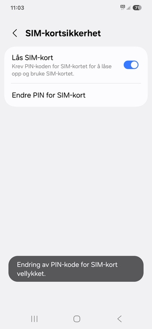 Din PIN-kode for SIM-kort er endret