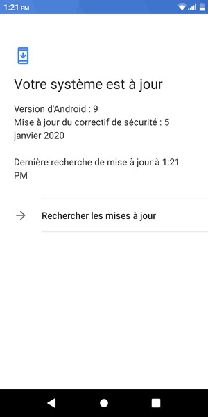 Si votre téléphone est à jour, vous verrez l'écran suivant