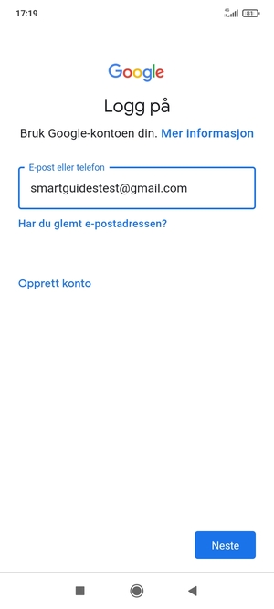Skriv inn din Gmail-adresse og velg Neste