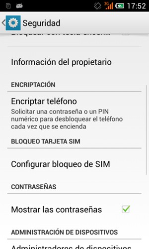 Para cambiar el PIN de la tarjeta SIM, vuelva al menú Seguridad y seleccione Configurar bloqueo de SIM
