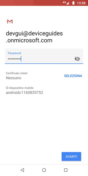 Inserisci la tua password e seleziona AVANTI