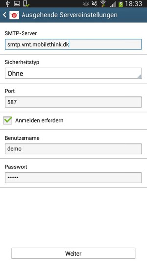 Geben Sie die Server-Adresse für ausgehende Post ein