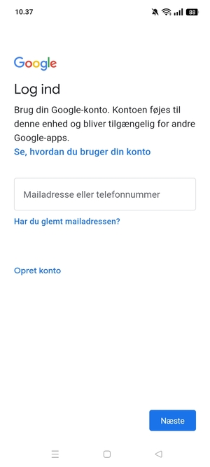 Indtast din Gmail adresse og vælg Næste