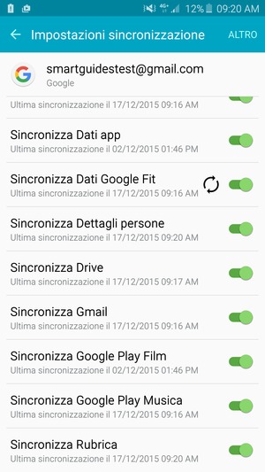 Assicurati che Sincronizza Rubrica sia selezionato e seleziona ALTRO