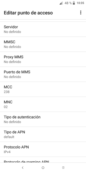 Desplácese hacia abajo e introduzca la información de Internet