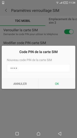 Saisissez votre Nouveau code PIN de la carte SIM et sélectionnez OK