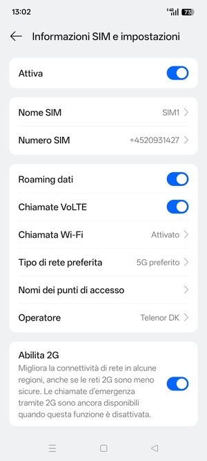 Attiva o disattiva Roaming dati