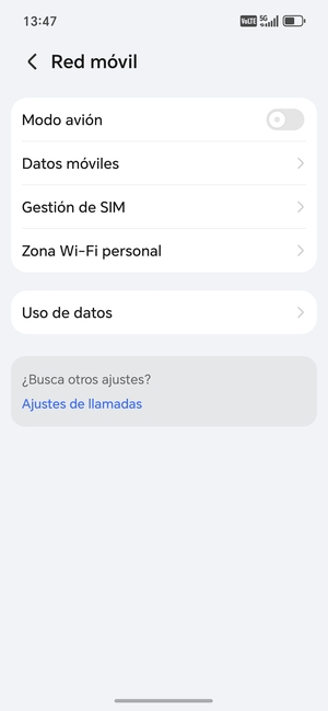 Seleccione Datos móviles