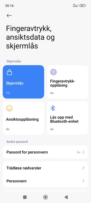 Telefonen din er nå sikret med en skjermlås