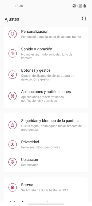 Desplácese y seleccione Seguridad y bloqueo de la pantalla