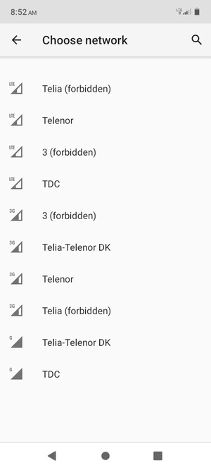 Select a network operator from the list