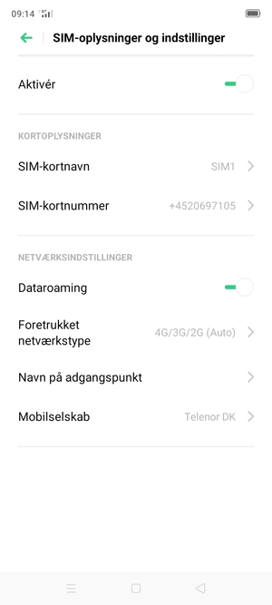 Slå Dataroaming til eller fra