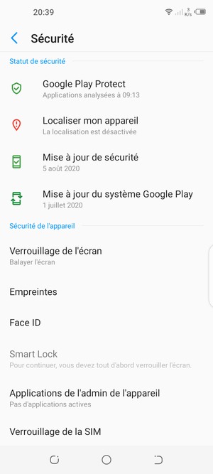 Sélectionnez Verrouillage de l'ecran