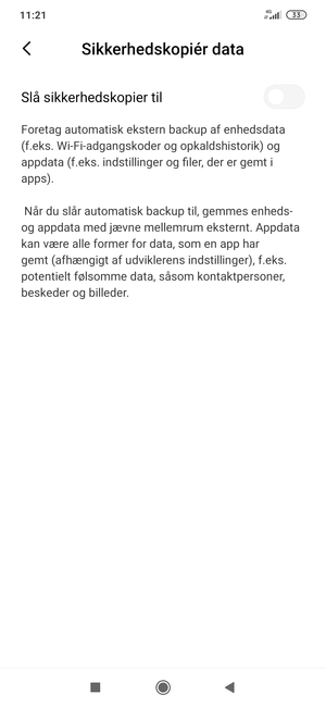 Aktiver Slå sikkerhedskopier til