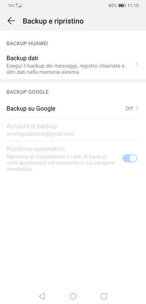 Seleziona Backup su Google