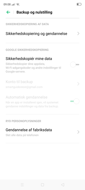 Aktiver Sikkerhedskopiér mine data