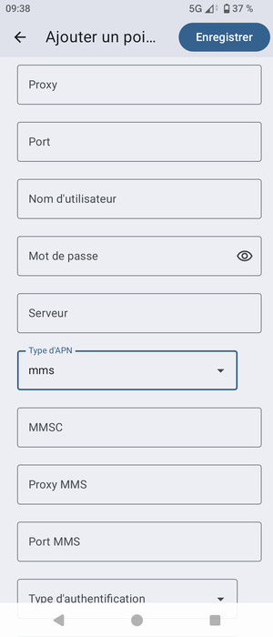 Faites défiler vers le bas et saisissez les informations MMS
