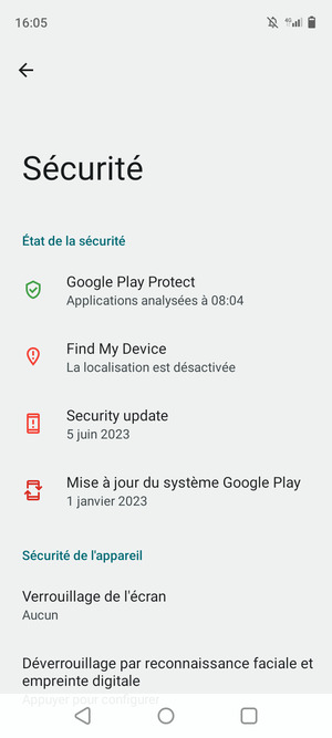 Sélectionnez Verrouillage de l'écran