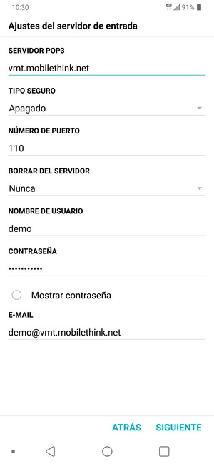 Introduzca dirección del servidor entrada y Nombre de usuario. Seleccione SIGUIENTE