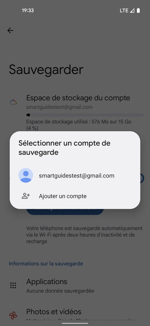 Sélectionnez votre compte de sauvegarde