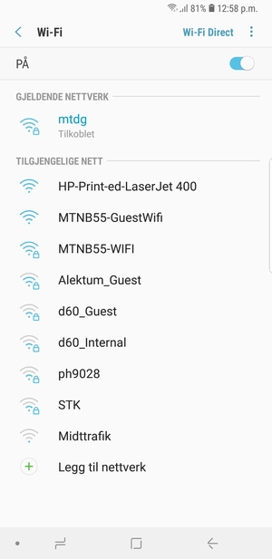 Du er nå koblet til Wi-Fi-nettverket
