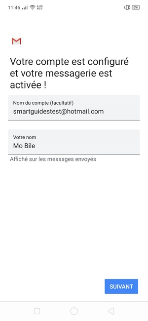Donnez un nom à votre compte et saisissez votre nom. Sélectionnez SUIVANT