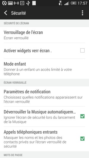 Pour activer votre écran de verrouillage, sélectionnez Verrouillage de l'ecran
