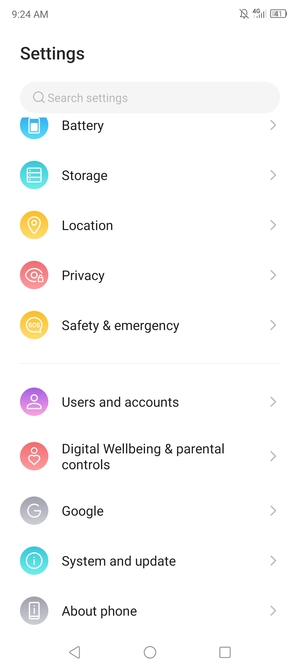 Scroll to and select Users and accounts
