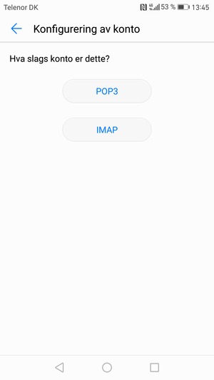 Velg POP3 eller IMAP