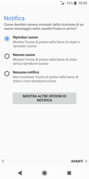 Seleziona la tua opzione preferita e poi AVANTI