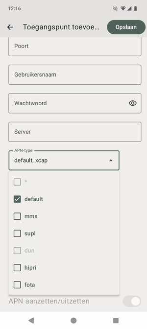Zorg ervoor dat default geselecteerd is