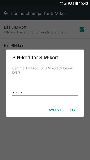 Ange din Gamla PIN-kod för SIM-kort och välj OK
