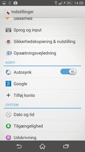 Vend tilbage til menuen Indstillinger og vælg Google