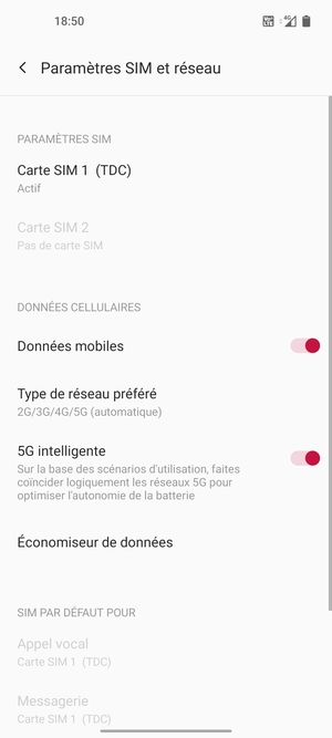 Sélectionnez Type de réseau préféré