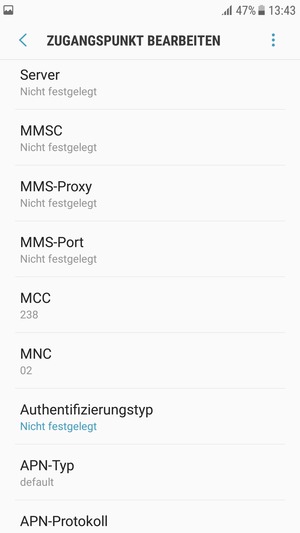 Scrollen Sie nach unten und geben Sie MMS-Informationen ein