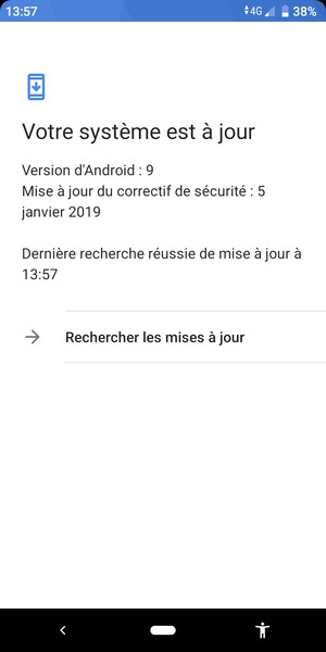 Si votre téléphone est à jour, vous verrez l'écran suivant