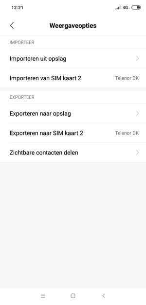 Selecteer Importeren van SIM kaart