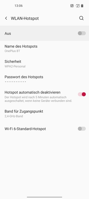 Wählen Sie Passwort des Hotspots