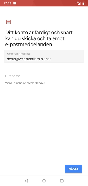 Ge ditt konto ett namn och ange ditt namn. Välj NÄSTA