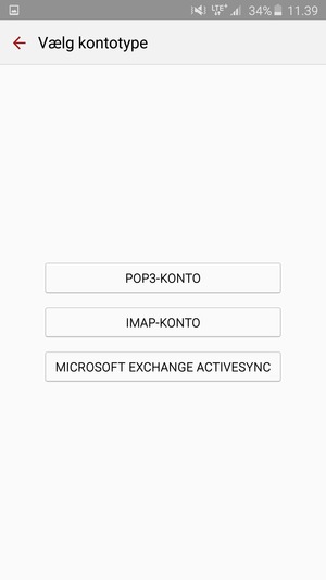 Vælg POP3-KONTO eller IMAP-KONTO