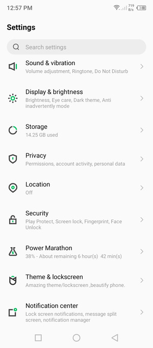 Scroll to and select Security