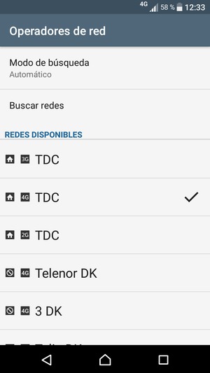Seleccione un operador de red de la lista