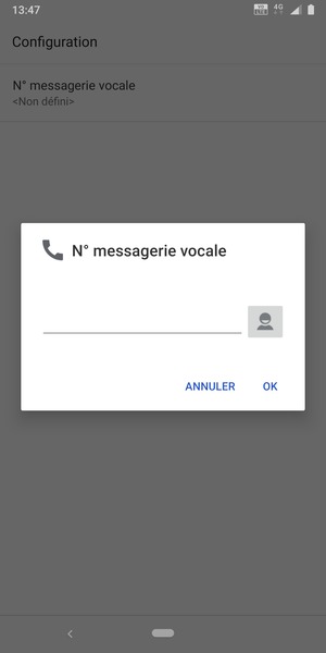 Saisissez le N° messagerie vocale et sélectionnez OK