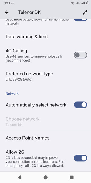 Scroll to and select Access Point Names