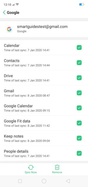 Check all the checkboxes and select Sync now